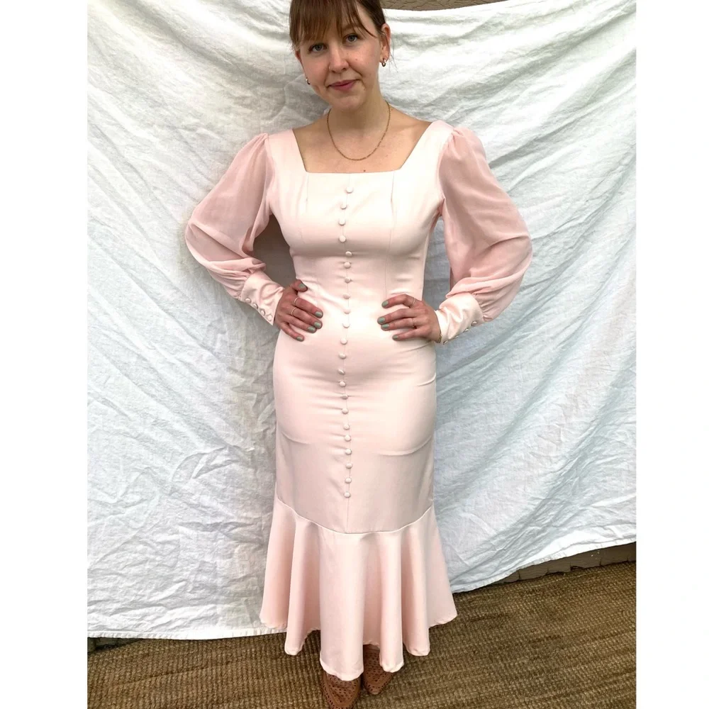 Vintage style Pink fitted mermaid dress_16